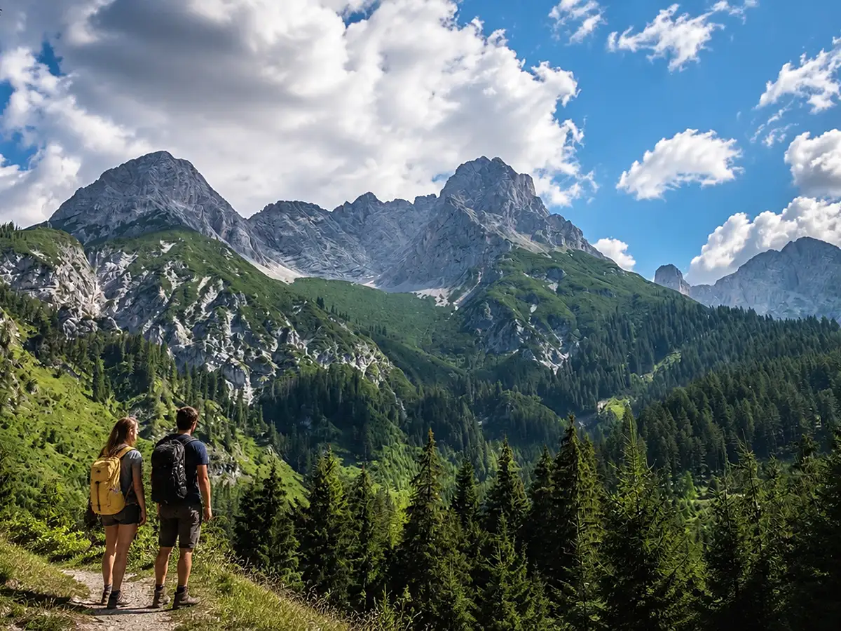 Hiking trail and panoramic mountain scenery around Saalfelden and Leogang