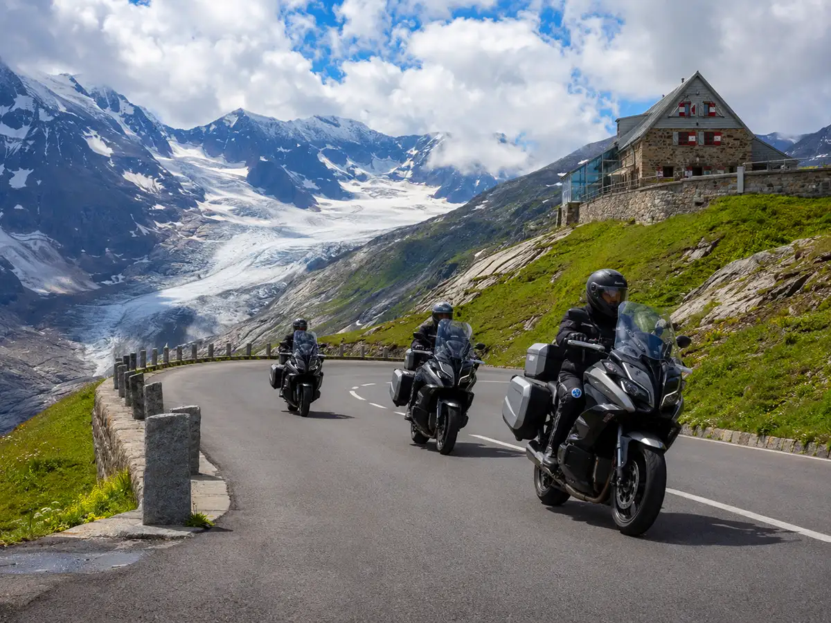 Motorcycle touring on panoramic mountain roads and Alpine passes near Saalfelden